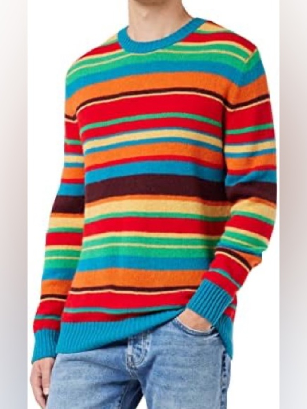 United Colors of Benetton Pure Shetland Wool Striped Crewneck Sweater Size XXL